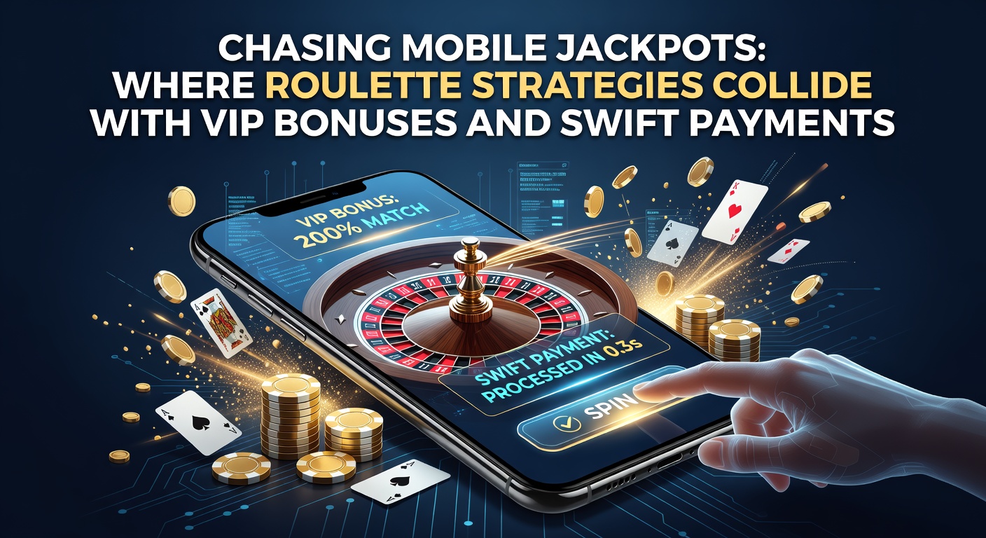 Ein Smartphone zeigt ein mobiles Roulette-Spiel mit rotierendem Rad und steigenden Jackpots, während VIP-Boni im Hintergrund leuchten