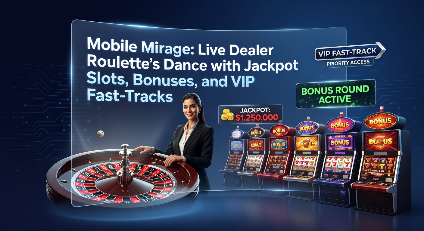 Smartphone-Bildschirm zeigt Live-Dealer-Roulette mit überlagerter Jackpot-Slot-Anzeige und VIP-Bonus-Icons